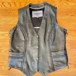 Unik Women's Black Leather Braided Vest